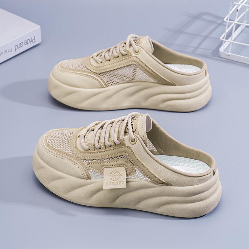 Summer Women's Shoes New One-pedal Sandals Women's Outer Wear Cloth Shoes Korean Version Versatile Little White Shoes Net Shoes Hollow Half Slippers