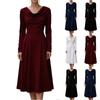 Damen Satin Langarm Midi Kleid mit Wasserfall-Ausschnitt und tailliertem Bund für Abendparty Formelle Anlässe