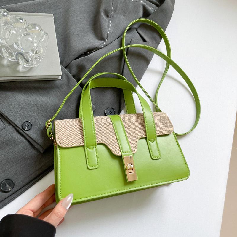 

Commuter bag women s 2025 new high-end texture contrasting handbag versatile large-capacity shoulder messenger small square bag зелений