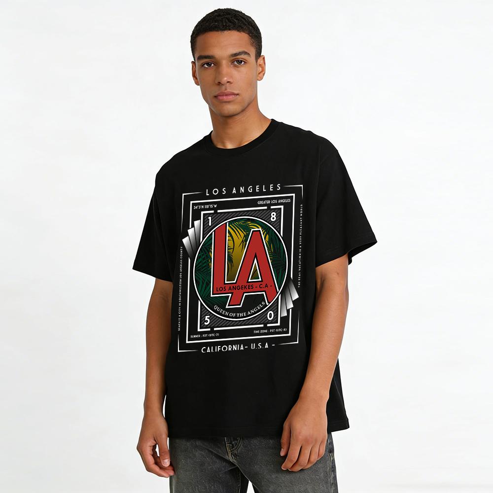 Vintage LA Palm Print Casual Streetwear Tee Pure cotton T-shirt