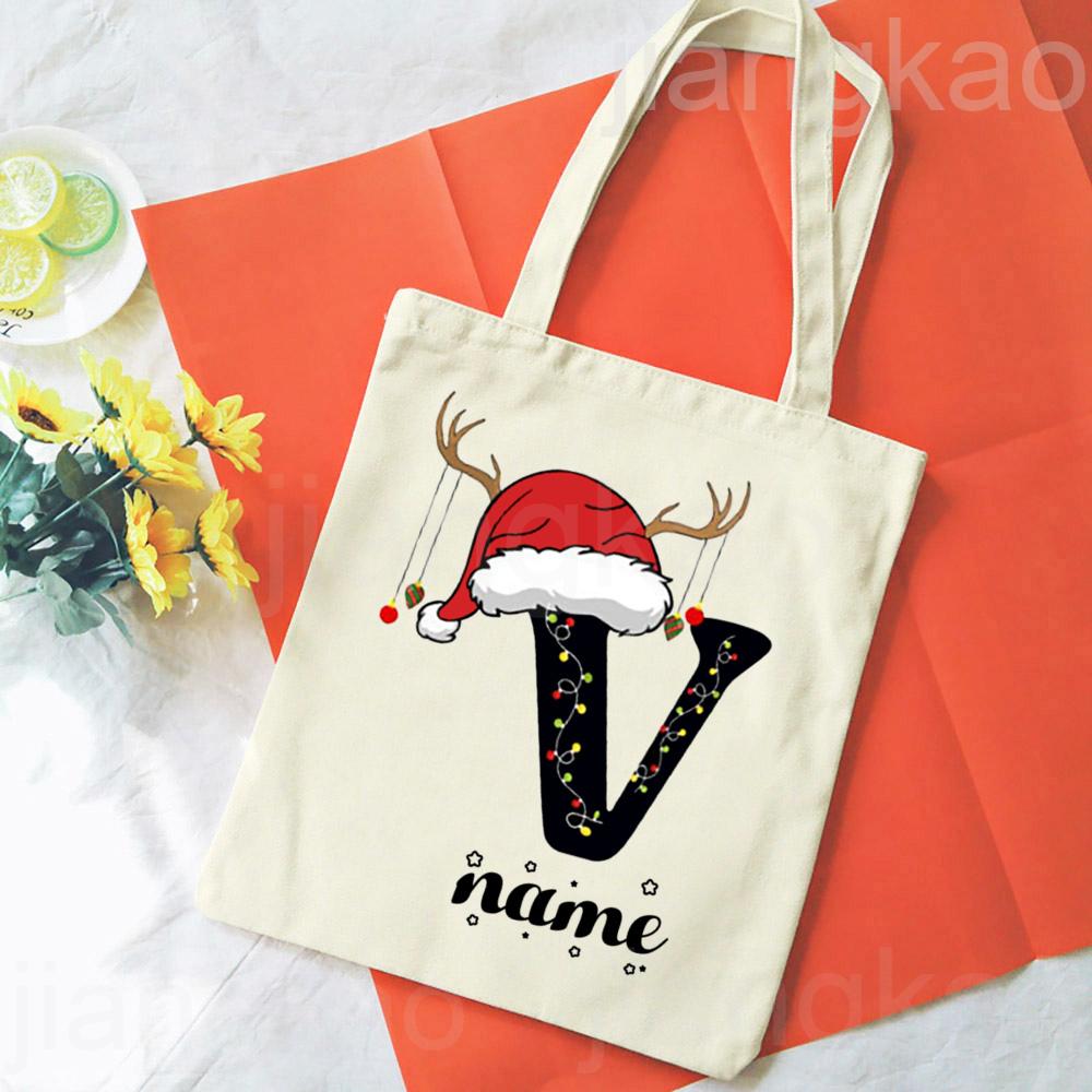 Personalized Christmas Gift Bag Initial with Name Christmas Sack Alternative Stocking Filler Bags Xmas Eve Pouch Gift for Kids