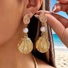 Ozean Serie Seestern Muscheln Hängeohrringe für Damen Böhmisch Imitation Perle Muschel Tropfenohrring Sommer Strandparty Schmuck