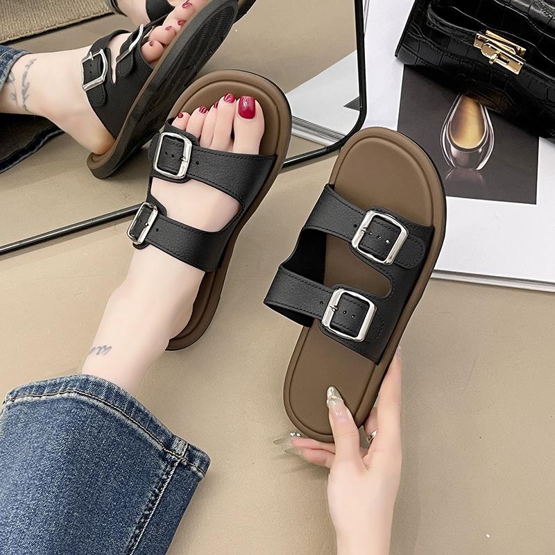 Women's Summer Versatile Square Buckle One-Strap Non-Slip Slippers for Home, Bathroom, and Beach