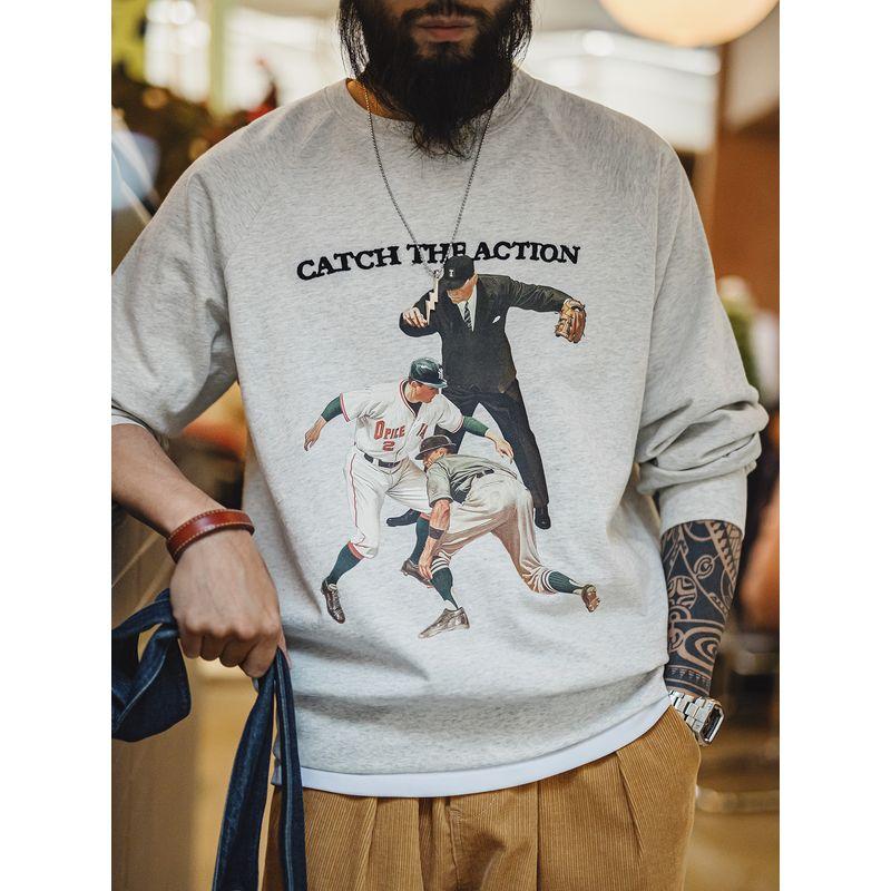 Madden Parka American Retro Baseball Print Sweatshirt Heavy Weight Letters Embroider Loose Casual Top Boys Autumn