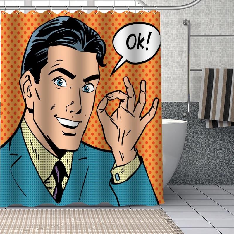 Comic-Pop Art City Explosion Humor Expressions Shower Curtains Bathroom Curtain Fabric Washable Polyester For Bathtub Decor Set