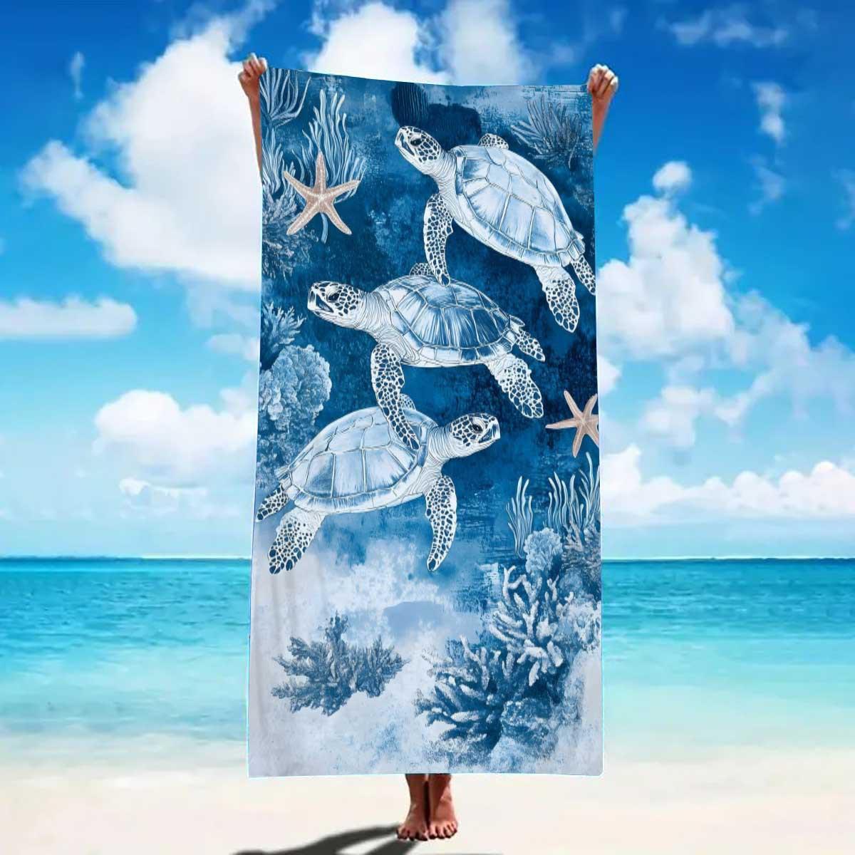 

Cartoon Marine Creature Pattern Microfiber Beach Towel Quick Dry Lightweight Absorbent Towel for Beach Swimming Camping Outdoor W30*H60(CM)
