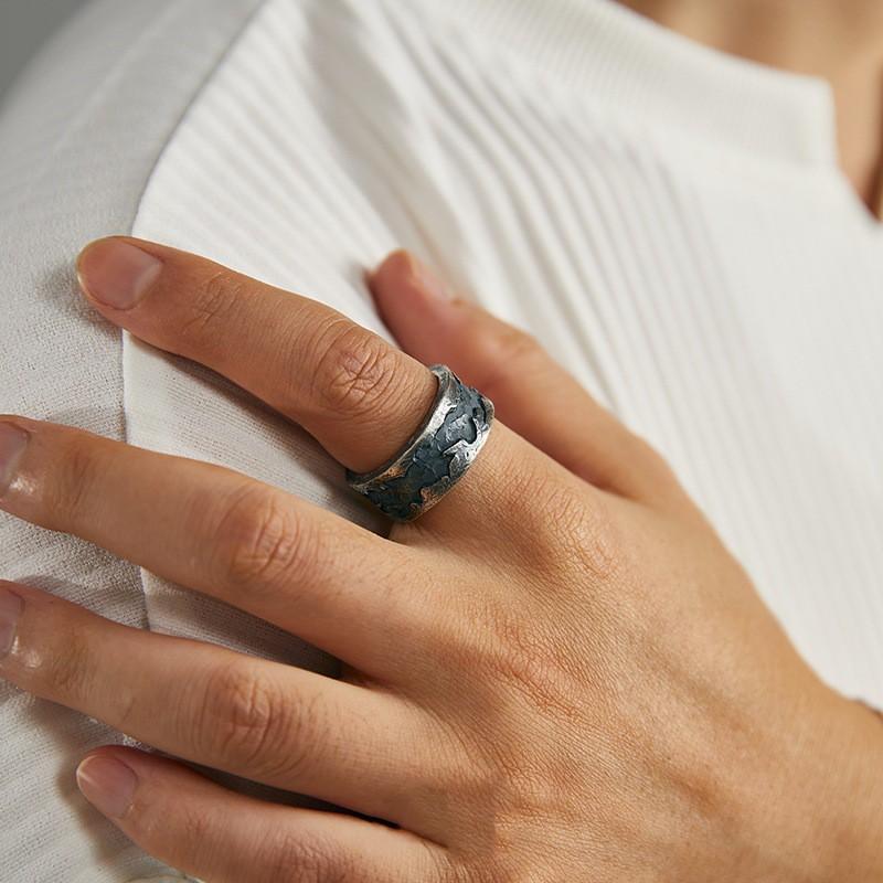 Adjustable Vintage Geometric Ring Men Women Sterling Asymmetrical Design Retro Minimalist Band