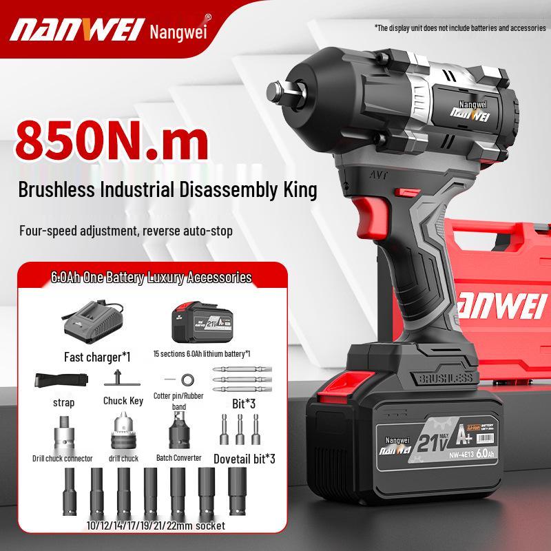 Nanwei 800N Heavy-Duty Electric Brushless Impact Wrench with Lithium Battery