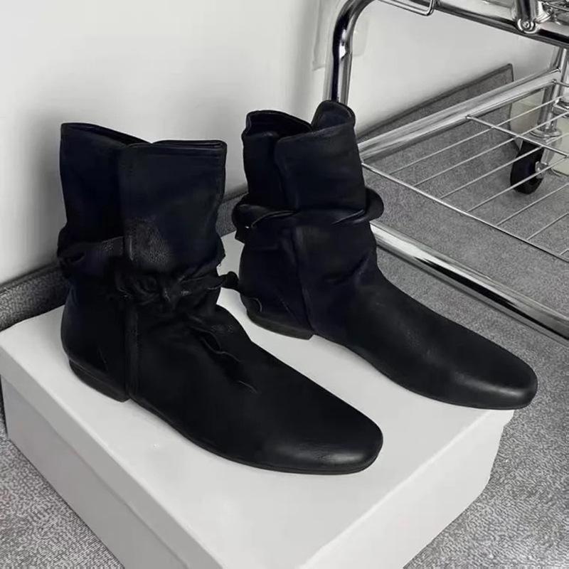 Winding Straps Retro Martin Boots Women'S Slimming Inner Heightening Knight Boots Small Short Boots