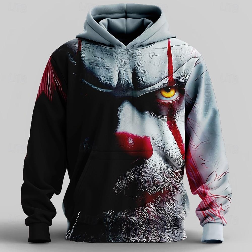 Men's Joker Hoodie Sweatshirt Punk Exaggerated Casual Long Sleeve Crew Neck Drawstring Fall Winter Designer