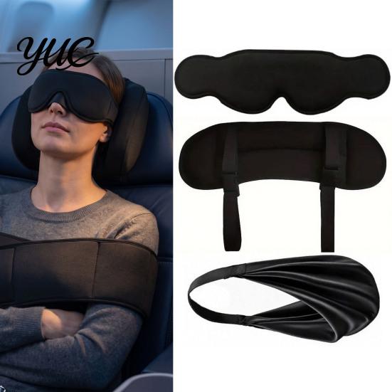 Adjustable Head Support 3-in-1 Travel Sleep Mask Set, Blackout Eye Cover with Neck Pillow & Road Trip Comfort Gear Arm Support, Portable Rest Kit for
