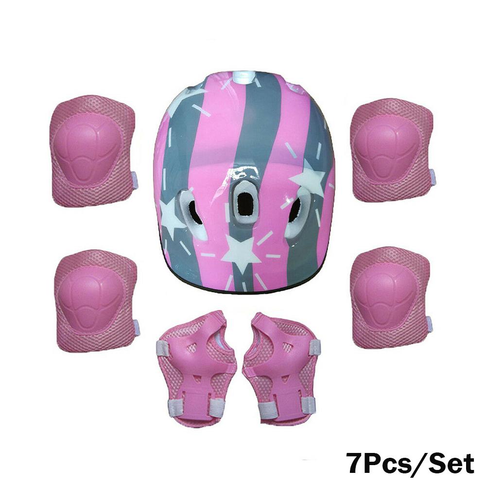 7 stk Sett Barn Gutter Jenter Hjelm Kne Håndleddsbeskytter Albuebeskyttere Barn Sykling Skøyter Sykkelhjelm Beskyttelse Beskytter