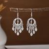 Ethnic Miao Silver Tassel Earrings - Retro Long Dangle Scenic Studs for Women
