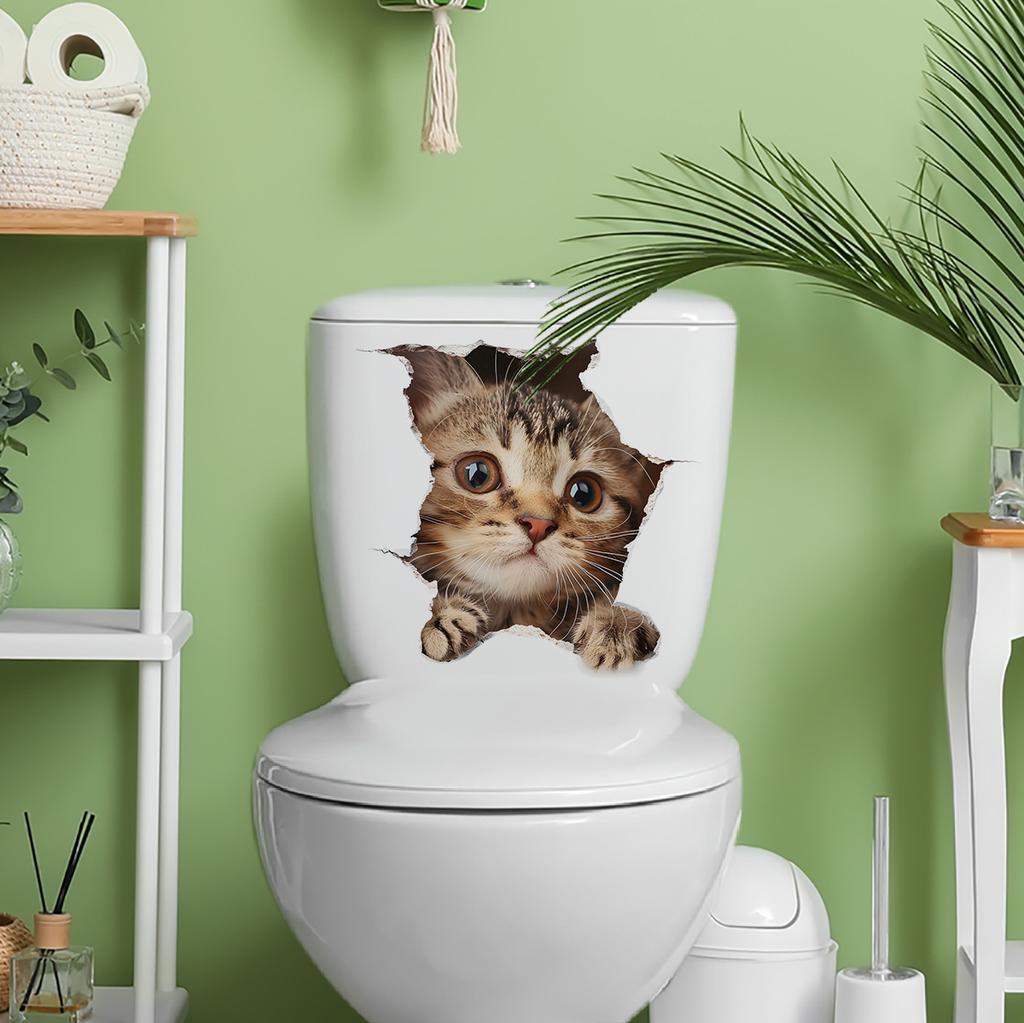 Cute Cat Toilet Stickers, Waterproof Removable Self-Adhesive Bathroom Home Decor