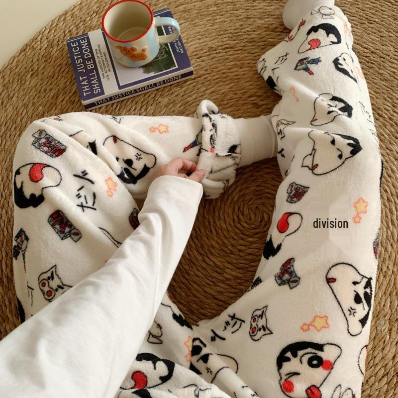 Damen Cartoon Flanell Fleecegefütterte Pyjamahose - Warmer Herbst-/Winterstil