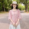 New Chinese Style Embroidered Half-Sleeve Shirt for Middle-Aged Women
