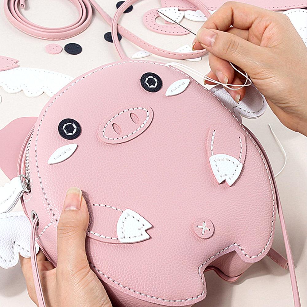 1set Faux Leather Pieces Materials,  DIY Sewing Cute Bag Template, DIY Making Mini Pig Shoulder Bag Leather Design Stencil Molds