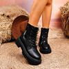 Women Platform Boots Short Plush Solid Color Lace Up Side Zipper Ankle Boots Winter Women Shoes Large Ladies' Shoes