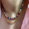 Minar Bohemia Candy Color Natural Stone Beads Beaded Necklace for Women Real Gold Plated Brass Strand Chokers