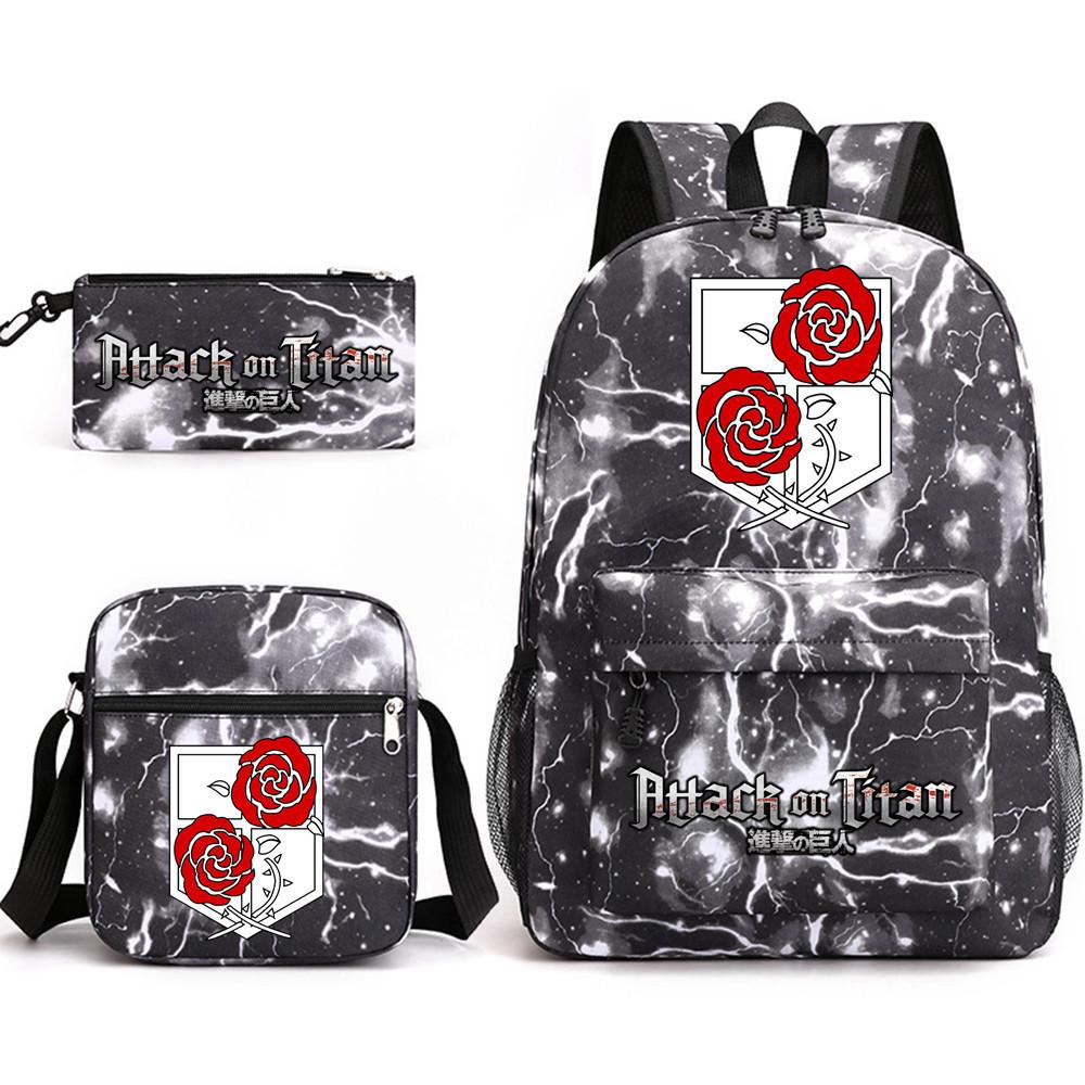 Attack Giant Attackontitan School Bag Three-Piece Printed Backpack Student Computer Canvas Bag