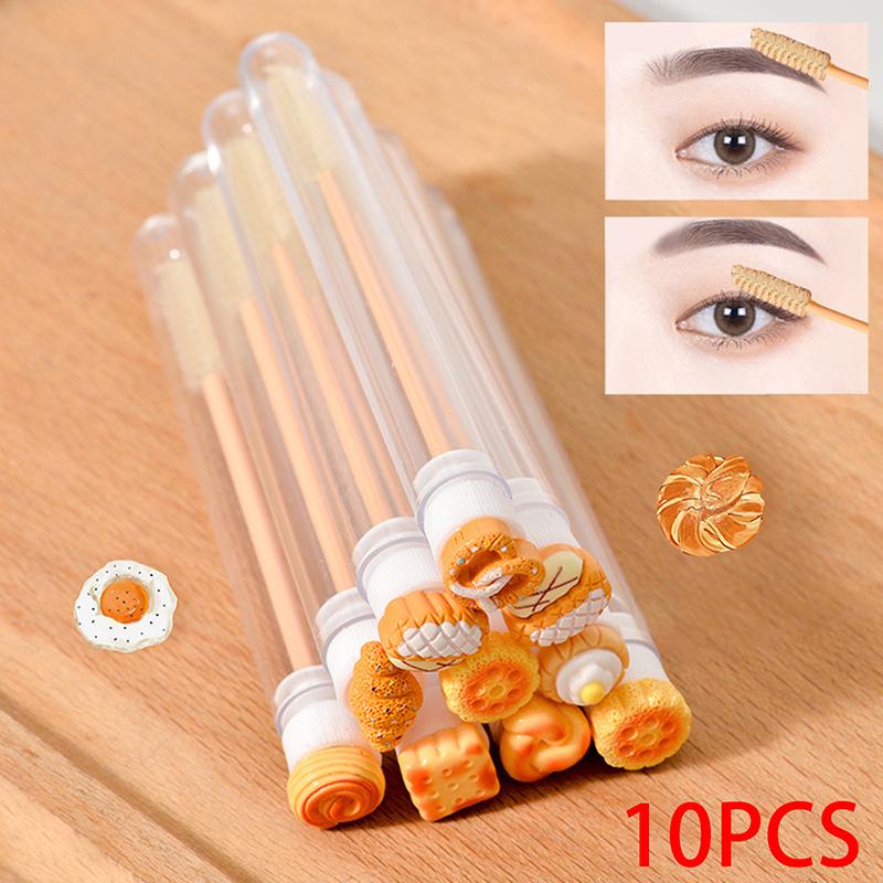 10 Stück Wimpernbürstenröhrchen mit Cartoon-Brotgriff Wimpernverlängerungs-Make-up-Pinsel Staubdichter Augenbrauenkamm Schönheitswerkzeuge