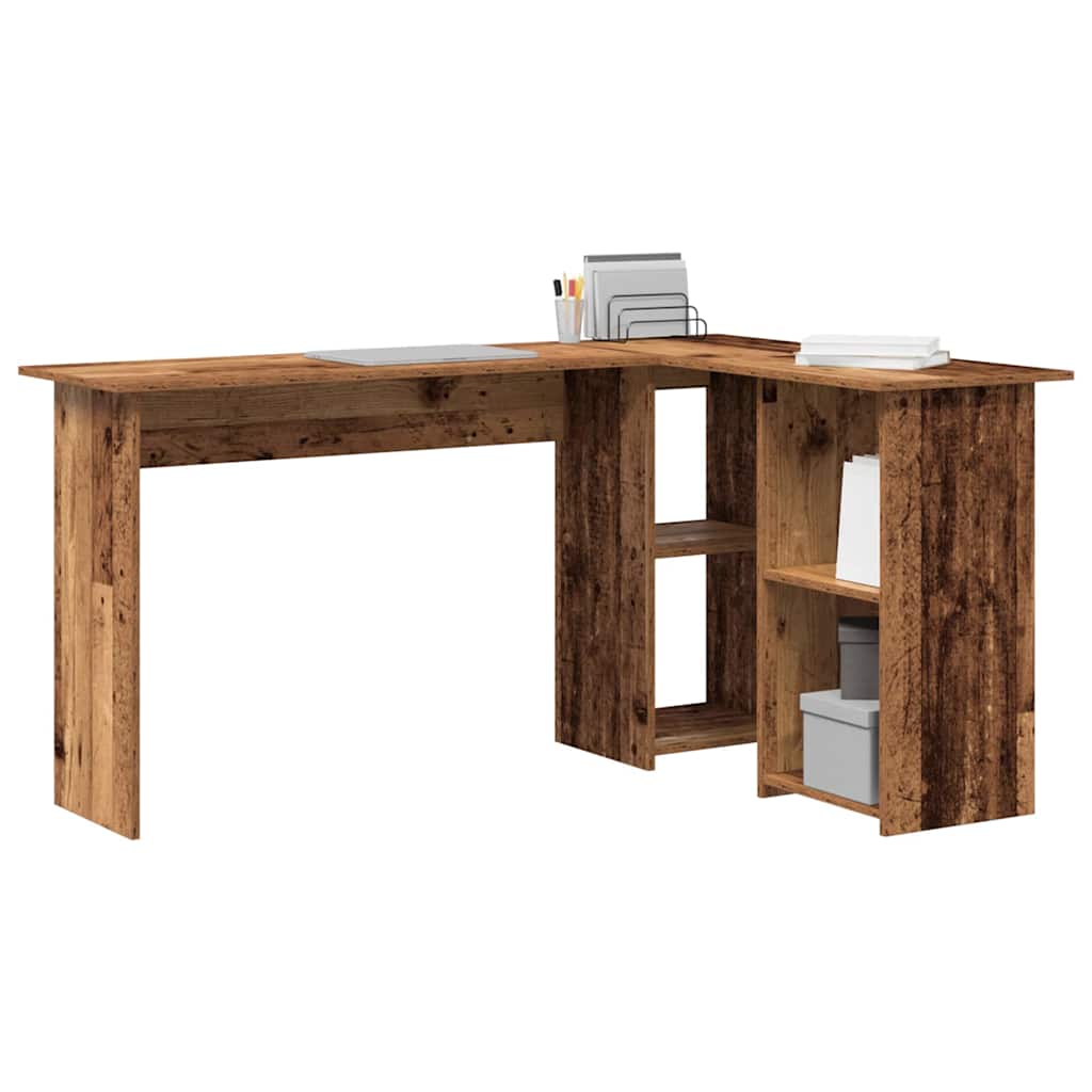 Corner Desk with Shelf Reclaimed Wood Look 142 x 102 x 73 cm Particleboard