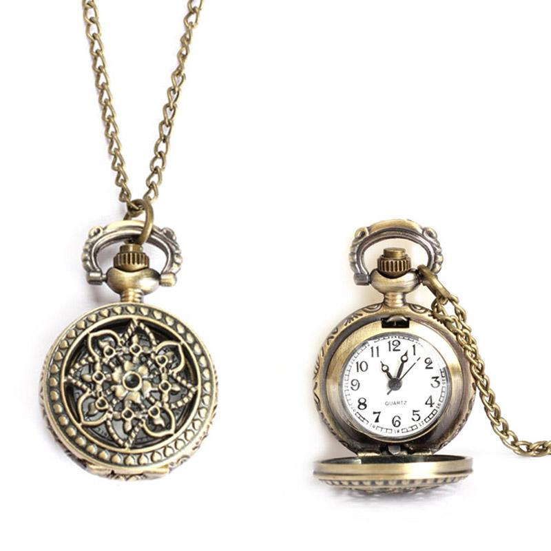 .fashion Lotus Round Pocket watch  Quartz Clock stainless steel case  Pendant Necklace Chain  for Women Men Pocket Watch gift