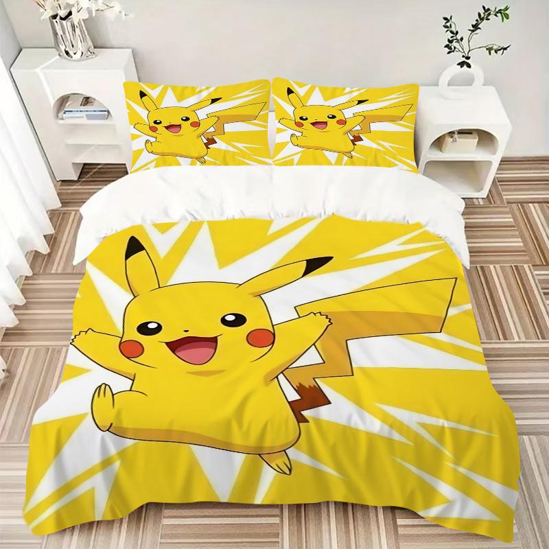 3pcs Pikachu, Electric Type Bedding Set. Soft and Comfortable with No Core Included (1x Duvet Cover + 2x Pillow Covers) Yy251010149