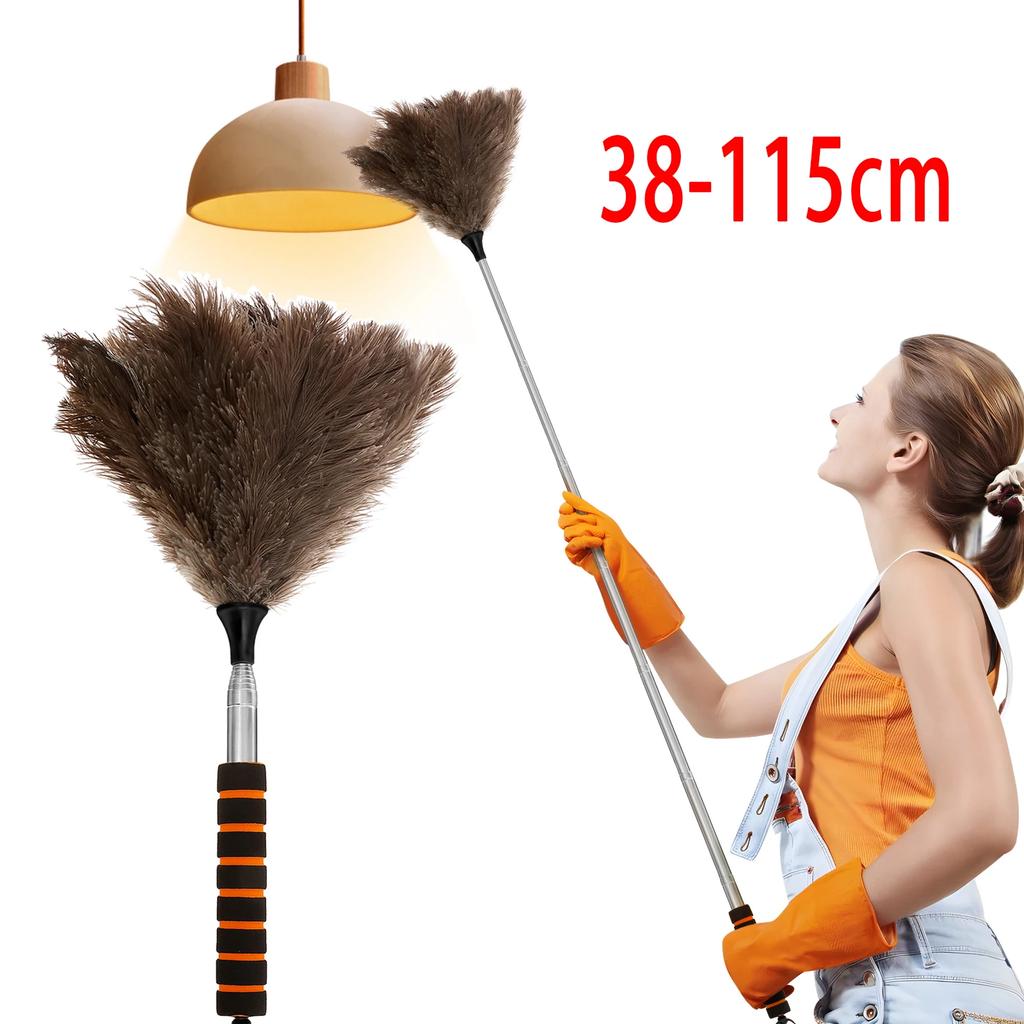 Extendable Ostrich Feather Duster With Stainless Steel Long Handle Brush Household Ceiling Fan Furniture Dust Cleaning Tool