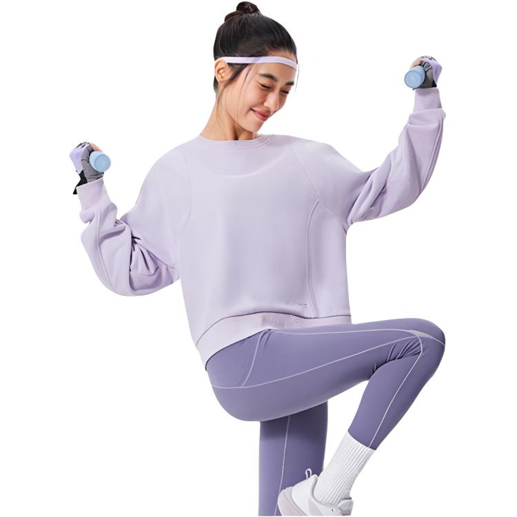 Li-Ning Fitness Series Moisture-Wicking Thermal Solid Color Round Neck Comfortable Breathable Fleece Warm Dopamine Casual Sweatshirt AWDU556-7