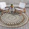 Round Living Room Rug Jute Look White Embossed Patterns Diameter 90