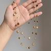 Double Layer Beaded Long Necklace Tiger‑Eye Imitation Pearl Gold‑Tone Chain Vintage Stackable Neck Jewelry for Autumn Outfit