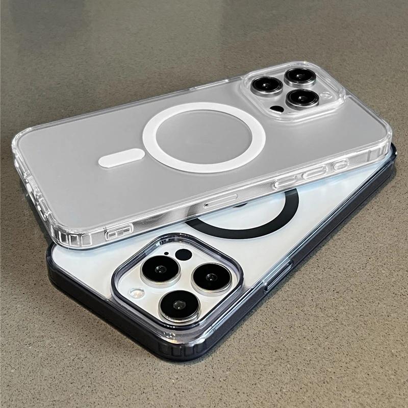Luxury For Magsafe Transparent Silicone Case For iPhone 15 14 13 12 11 15 Pro Max Phone Cases Clear Bumper Shockproof Soft Cover