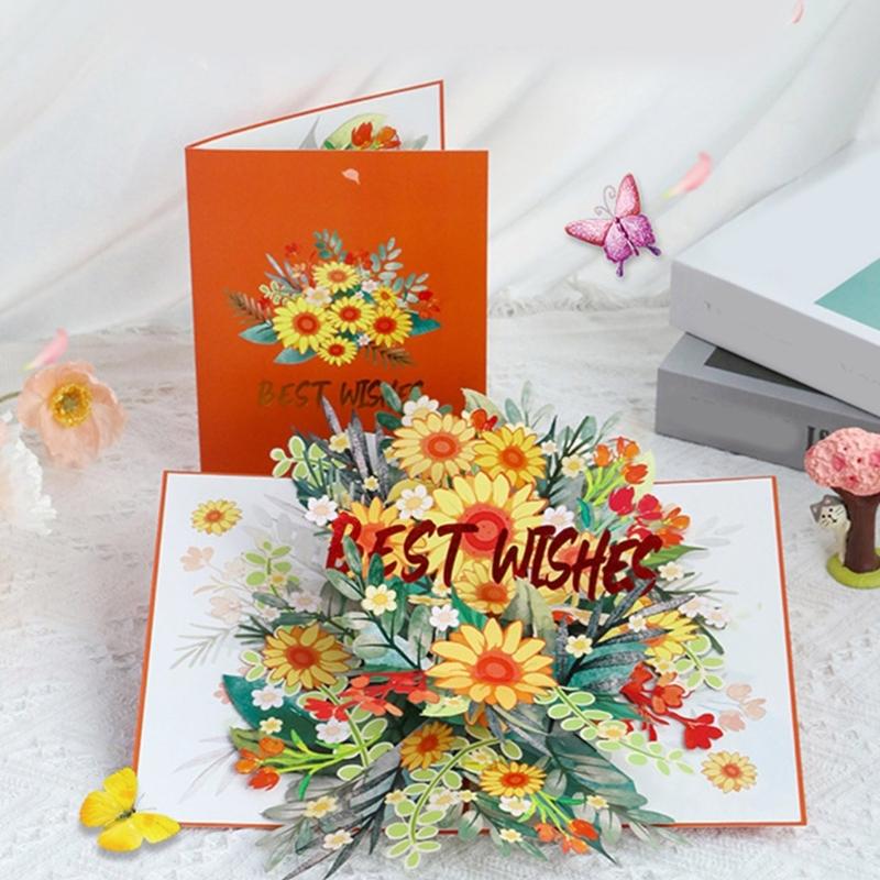 Creative 3D Rotating Sunflowers Card Elegant 3D Orange Sunflowers Paper Card with Envelope for Individualized Messages