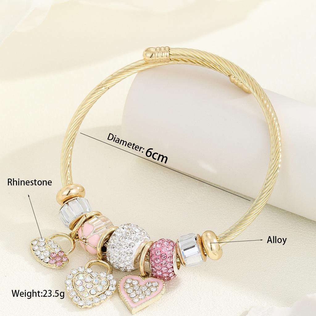 Bracelet DIY Inlaid Heart Pendant Adjustable Open Bangle