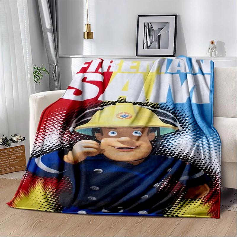 Couverture Cartoon Enfant 3D Sam le Pompier Classique, Couverture Douce pour la Maison Chambre Lit Canapé Voyage Pique-nique Couverture Cadeau pour Enfants