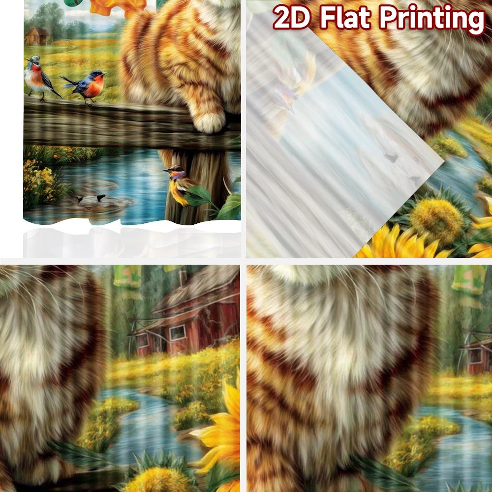 2D flat printing 2pcs Curtain Window Drapes Summer Farm Cat Scene Digital Printed Polyester Drapes Festive Wall Decor Use for