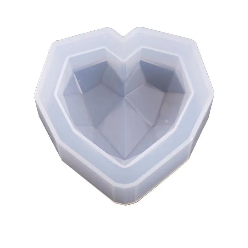 1Pcs 3D Love Heart Design Silicone Cake Mold Diamond Soap Moulds DIY Car Pendant Gypsum Plaster Heart Mold Handmade Candle Molds