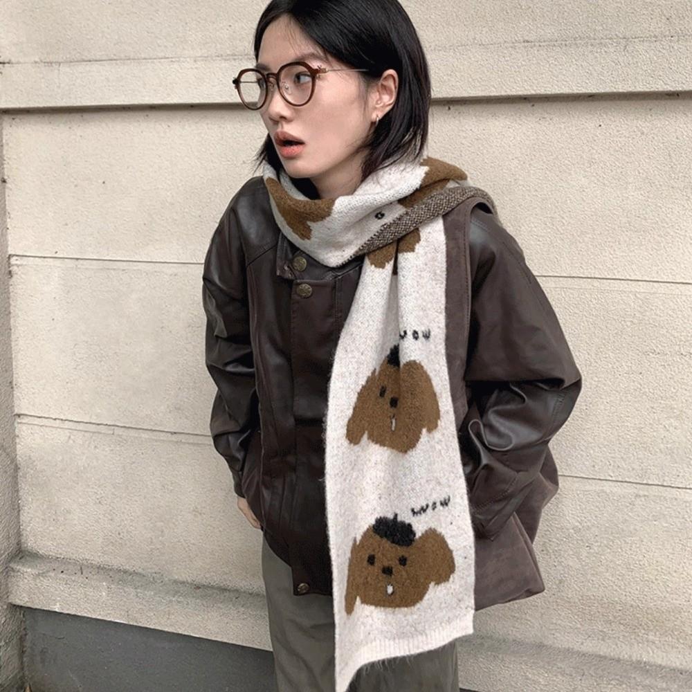 Windproof Cashmere Blend Scarf Korean Style Knitted Shawl Fashion Puppy Pattern Scarf  Women/Men