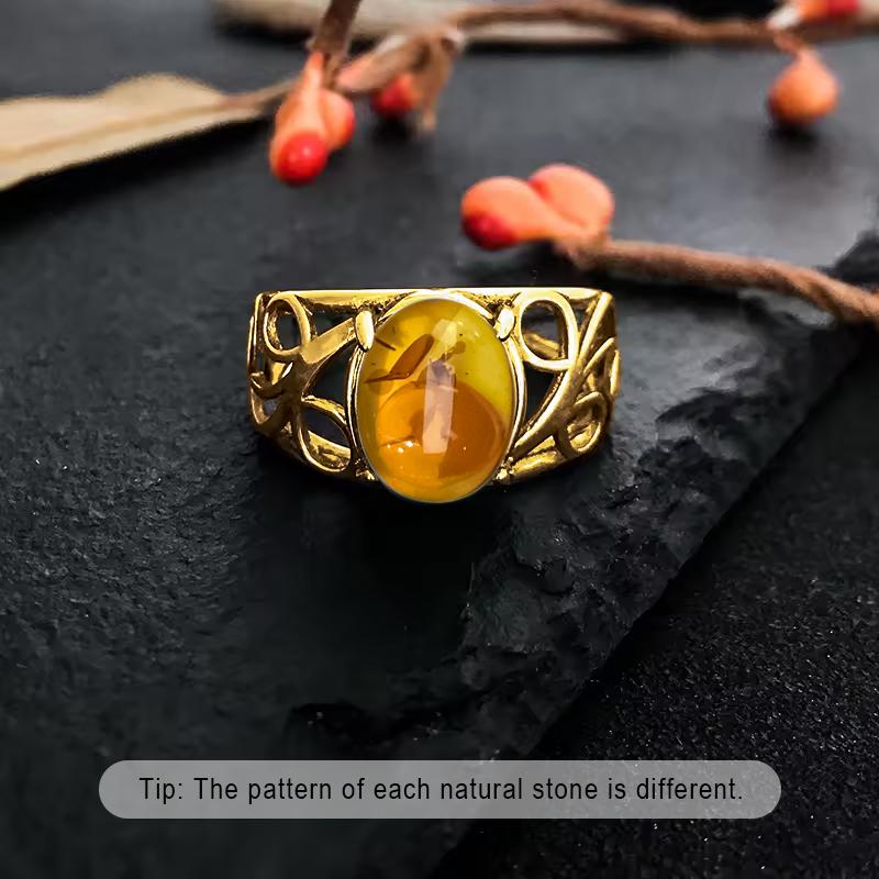 S Sterling Silver Ring With Natural Amber Stone Flower Shape Oval Petal Amber Stone Gifts Fine Jewelry For Women