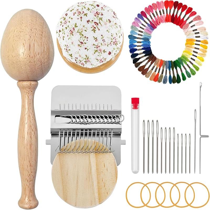 Мини-ткацкий станок для штопки, набор для вязания заплаток с 14 крючками, маленький ткацкий станок, иглы с большим ушком, 50 ниток разных цветов для рукоделия, DIY, ткачество, ремонт Egg