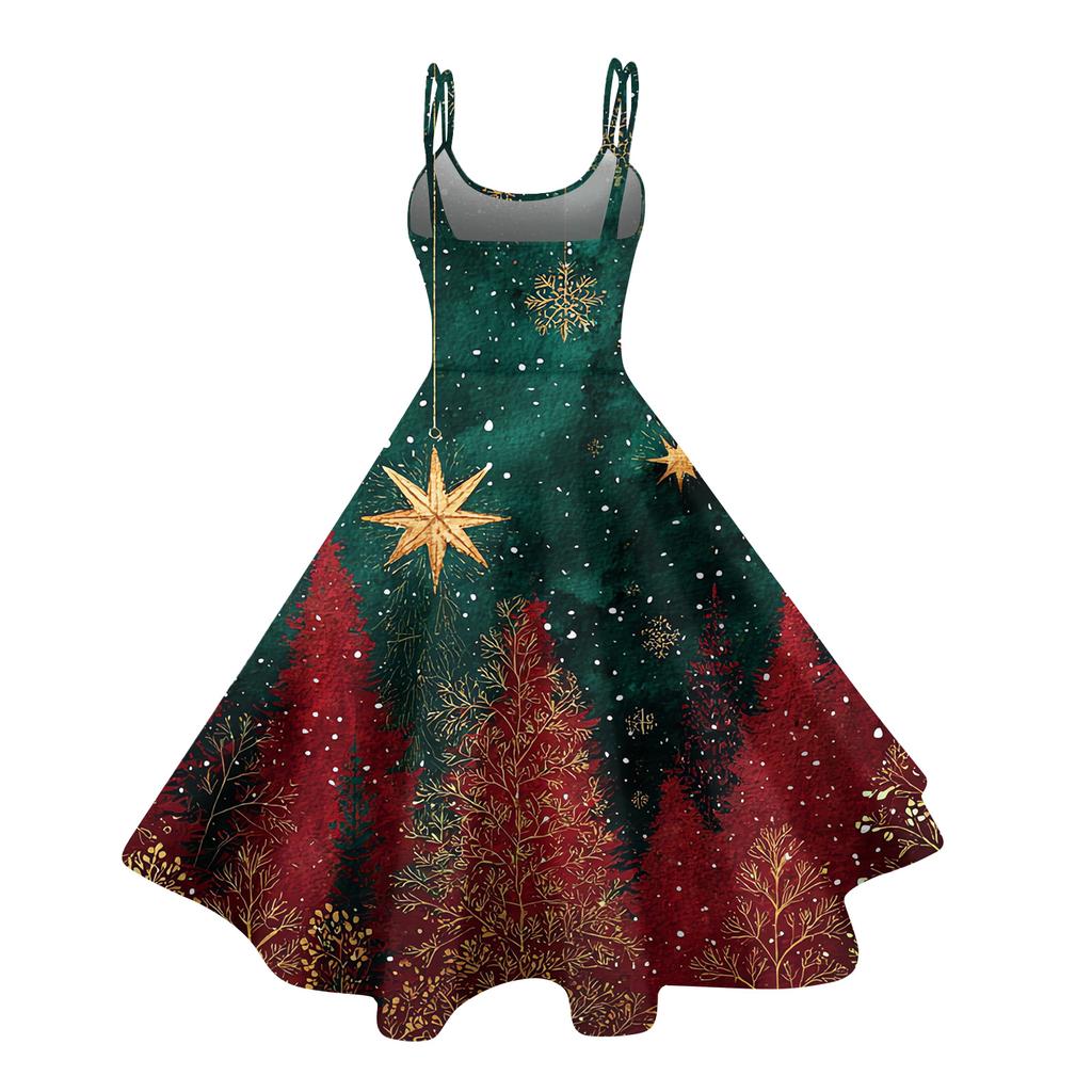 Kindermode Lässig Weihnachts-Print Sexy Schulterfrei Punk Retro Kleid