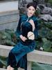 Velvet Long-Sleeve Cheongsam: Modern Shanghai Slimming Dress