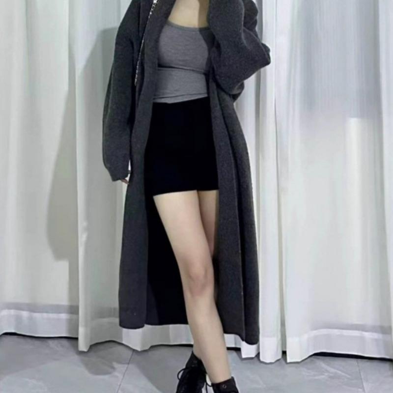 

Autumn and winter new high-end loose lazy wind knitted cardigan women s medium and long sweater jacket one size fits all темно-серого