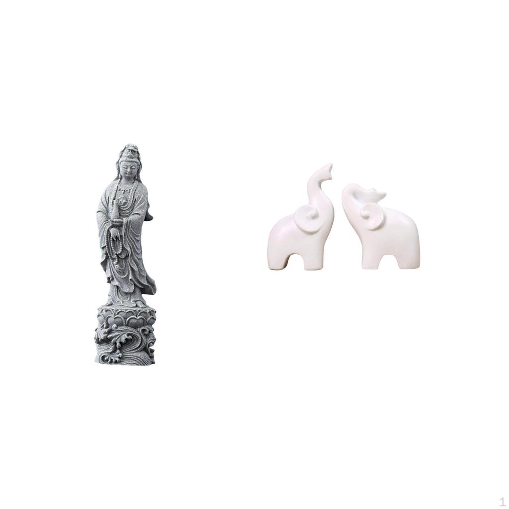 Guan Yin Elephant Stone Statue Ornament Collectible Chinese Feng Shui Buddhist Animal Sculptures