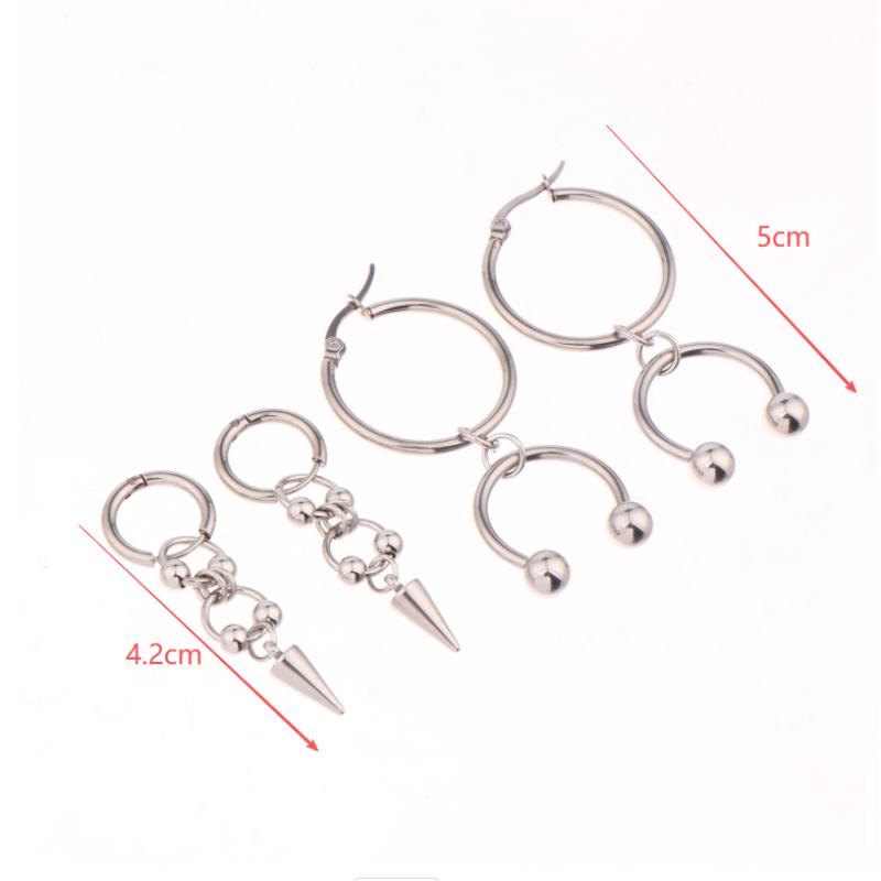 Aesthetic Stainless Steel U-Shaped Horseshoe Hoop Earrings Y2K Nore Clip Charms Drop Earrings Punk Gothic Jewelry