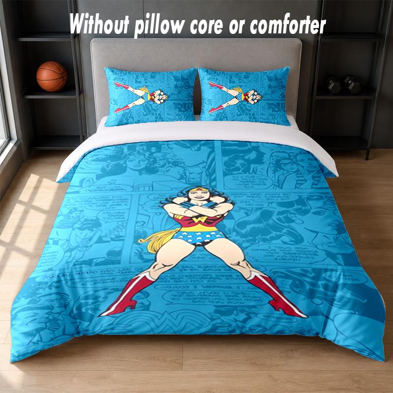 wonder woman Design Bed Bedding Set 1 Duvet Cover + 2 Pillowcases Soft Breathable Household Bed Linens