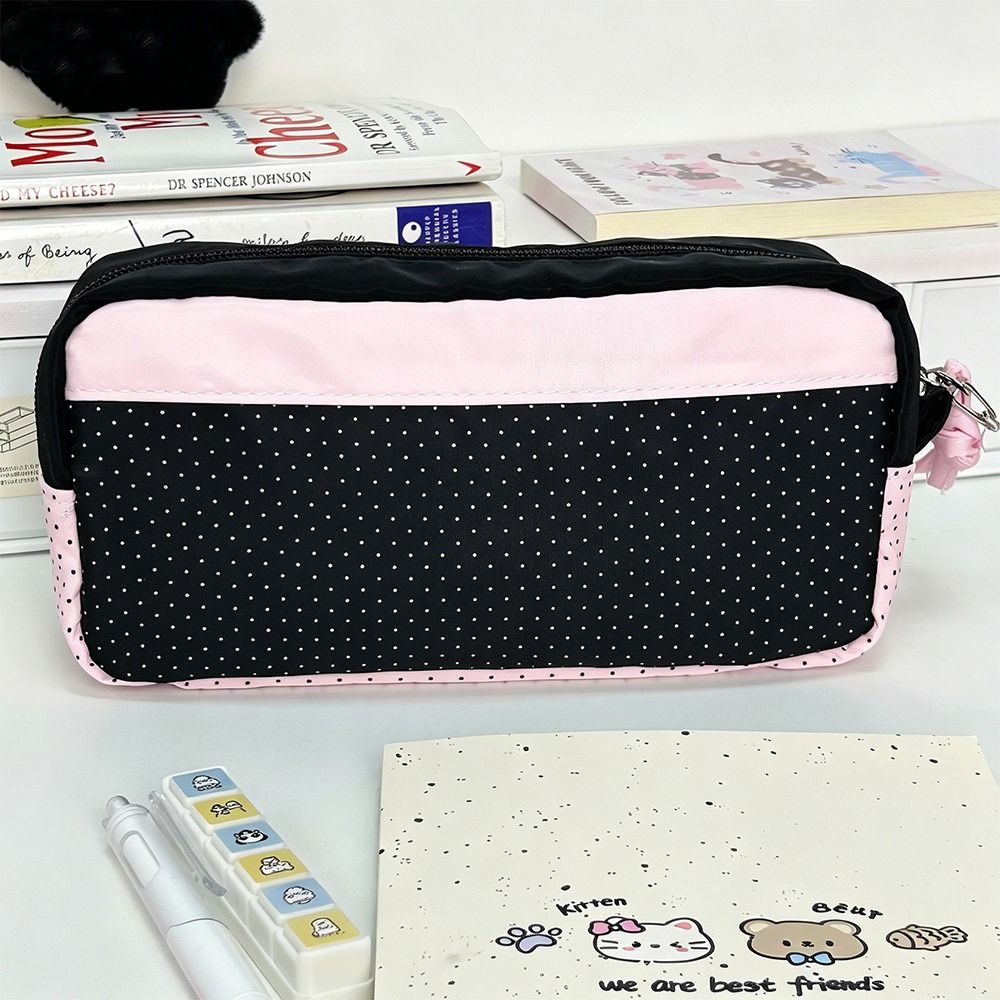 Polka Dot Design Pen Bag Large Capacity Stationery Bag Pencil Pouch  School Supplies