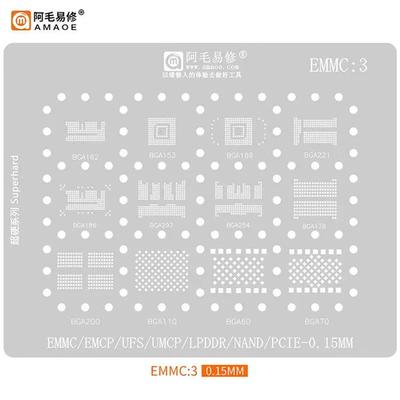 AMAOE EMMC2 3 BGA Reballing Schablone für Android Nand Flash EMMC EMCP UFS LPDDR PCIE 153 162 169 221 254 60 70 186 200 Zinnnetz