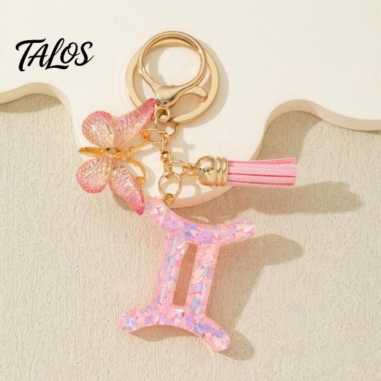 The Zodiac Charm Keychain Pendant, with Butterfly Metal Keyring Tassel, for Handbag Backpack Bag Pendant For Bags